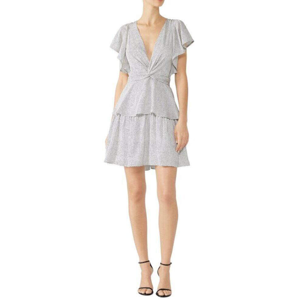 A.L.C. Viera Silk Dotted Mini Dress Polka Dot White Black Flutter Sleeve Size 8